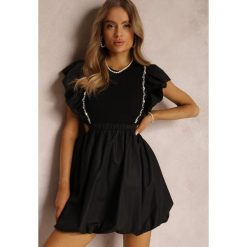 Czarna Sukienka Naeseris. Czarne sukienki Renee, m, z aplikacjami, z bawełny, bez kołnierzyka, bez ramiączek, mini, bombki. W wyprzedaży za 143.99 zł.