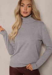 Szary Golf z Wełną i Kaszmirem o Klasycznym Kroju Giovane. Szare swetry Renee, l, bez wzorów, z dzianiny, biznesowe, bez ramiączek. W wyprzedaży za 39.99 zł.