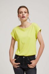 Bawełniany t-shirt limonkowy. T-shirty MOODO, xs, bez wzorów, z bawełny, bez kołnierzyka, bez ramiączek. W wyprzedaży za 13.99 zł.