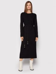 Tory Burch Sukienka dzianinowa 86261 Czarny Regular Fit. Czarne sukienki Tory Burch, xs, bez wzorów, z dzianiny, bez kołnierzyka, bez ramiączek. Za 1,959.00 zł.