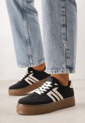 Czarne Sneakersy Kultowe Tenisówki na Platformie Hlalna. Czarne trampki Born2be, bez wzorów, z jeansu, bez zapięcia. Za 109.99 zł.