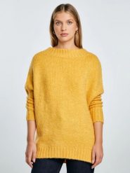 Sweter damski oversize z dodatkiem wełny żółty Mayamiko 201. Żółte swetry BIG STAR, bez wzorów, z dzianiny, eleganckie, bez ramiączek. Za 249.99 zł.