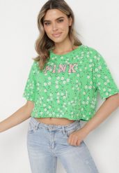 Zielony Bawełniany T-shirt Oversize w Kwiatowy Print o Krótkim Fasonie Daelinn. Zielone t-shirty Born2be, l, bez wzorów, z bawełny, bez kołnierzyka, bez ramiączek. Za 49.99 zł.