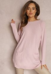 Jasnoróżowy Sweter z Naszytymi Kieszeniami Vezara. Czerwone swetry Renee, l, bez wzorów, z dzianiny, casualowe, bez ramiączek. W wyprzedaży za 71.99 zł.