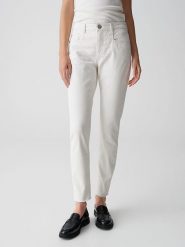 OPUS Dżinsy "Evita" - Slim fit - w kolorze białym rozmiar: 40/L28. Białe jeansy Opus, l, bez wzorów, klasyczne, z podwyższonym stanem. Za 173.99 zł.