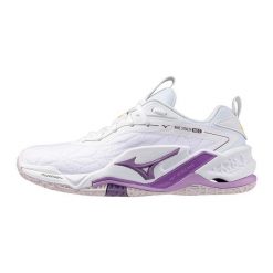 Buty halowe Mizuno Wave Stealth Neo Wos. Białe buty treningowe Mizuno, bez wzorów, bez zapięcia, na fitness i siłownię, mizuno wave. Za 379.99 zł.