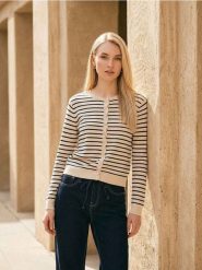 Wiskozowy kardigan w paski - wielobarwny. Swetry Sinsay, l, bez wzorów, z wiskozy, bez ramiączek. Za 39.99 zł.