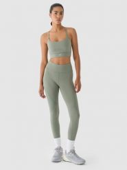 4F Legginsy treningowe z wysokim stanem damskie - oliwkowe/khaki XS. Brązowe legginsy 4f, bez wzorów, z dzianiny, sportowe. W wyprzedaży za 99.99 zł.