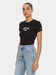 Tommy Jeans T-Shirt DW0DW19435 Czarny Slim Fit. Czarne t-shirty Tommy Jeans, xxs, bez wzorów, z bawełny, bez kołnierzyka, bez ramiączek. Za 89.99 zł.