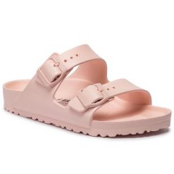Klapki Birkenstock. Czerwone klapki Birkenstock, bez wzorów, bez obcasa, bez zapięcia. Za 249.99 zł.