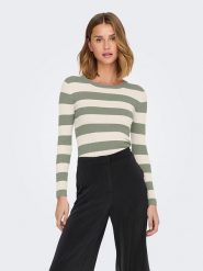 JDY Sweter "Plum" w kolorze oliwkowo-kremowym rozmiar: XL. Zielone swetry JDY, xl, bez wzorów, prążkowane, bez ramiączek. Za 61.60 zł.
