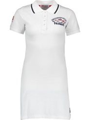 Geographical Norway Sukienka "Kotchella" w kolorze białym rozmiar: L. Białe sukienki Geographical Norway, na co dzień, l, bez wzorów, z bawełny, bez kołnierzyka, bez ramiączek, mini, proste. Za 65.07 zł.