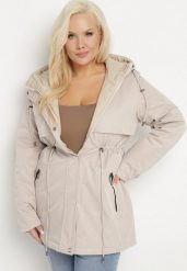 Beżowa Kurtka Dwustronna Parka z Kapturem Lannaria. Brązowe kurtki Born2be, plus size, bez wzorów, z kapturem. W wyprzedaży za 237.99 zł.