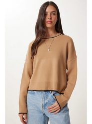 Happiness Istanbul Sweter w kolorze jasnobrązowym rozmiar: onesize. Brązowe swetry Happiness Istanbul, bez wzorów, ze splotem, bez ramiączek. Za 72.45 zł.