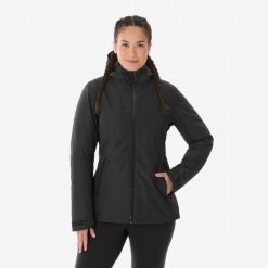 Kurtka turystyczna damska zimowa Quechua SH500 mountain -10°C 3w1 wodoodporna. Czarne kurtki przeciwdeszczowe QUECHUA, na zimę, l, bez wzorów, z materiału, bez kaptura, trekkingowe. Za 399.99 zł.
