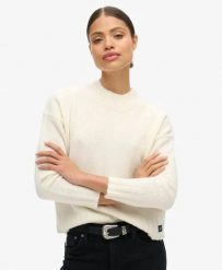 Superdry Damski sweter z półgolfem z mieszanki materiałów – Bright White. Białe swetry Superdry, uniwersalny, bez wzorów, z materiału, bez ramiączek. Za 278.30 zł.