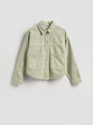 Jeansowa kurtka - zielony. Zielone kurtki Reserved, l, bez wzorów, z bawełny, bez kaptura. Za 129.99 zł.