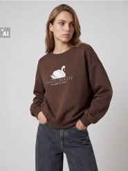 Bluza z bawełną z haftem - brązowy. Brązowe bluzy Sinsay, l, bez wzorów, z bawełny, bez ramiączek, bez kaptura. Za 39.99 zł.