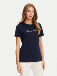 Tommy Hilfiger T-Shirt Script WW0WW47210 Granatowy Regular Fit. Niebieskie t-shirty Tommy Hilfiger, m, bez wzorów, z bawełny, bez kołnierzyka, bez ramiączek. Za 139.99 zł.