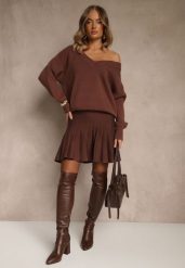Brązowa Spódnica z Wiskozą o Rozkloszowanym Kroju High Waist Calatiela. Brązowe spódnice Renee, na co dzień, m, bez wzorów, z wiskozy, eleganckie, mini, proste. Za 89.99 zł.