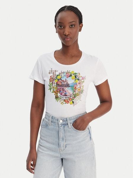 Liu Jo T-Shirt WA6476 JS923 Biały Regular Fit. Białe t-shirty Liu Jo, xs, bez wzorów, z bawełny, bez kołnierzyka, bez ramiączek. Za 259.99 zł.