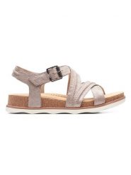 Clarks Sandały w kolorze jasnoróżowym rozmiar: 40. Różowe sandały Clarks, bez wzorów, klasyczne, bez obcasa, bez zapięcia. Za 134.53 zł.