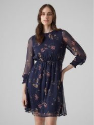Vero Moda Sukienka codzienna Milla 10244553 Granatowy Regular Fit. Niebieskie sukienki Vero Moda, na co dzień, xs, bez wzorów, z syntetyku, bez kołnierzyka, bez ramiączek, proste. Za 99.99 zł.