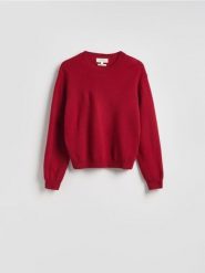 Wełniany sweter - burgundowy. Czerwone swetry Reserved, l, bez wzorów, z wełny, bez ramiączek. Za 199.99 zł.
