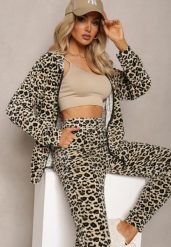 Beżowy Welurowy Komplet Dresowy 2-Częściowy Bluza z Kapturem i Spodnie Dopasowane z Kieszeniami Kardasa. Brązowe bluzy Renee, m, bez wzorów, z dresówki, bez ramiączek, z kapturem. W wyprzedaży za 63.99 zł.