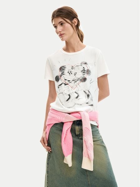 Desigual T-Shirt Core Mickey 26SWTK42 Biały Regular Fit. Białe t-shirty Desigual, xs, bez wzorów, z bawełny, bez kołnierzyka, bez ramiączek. Za 196.99 zł.