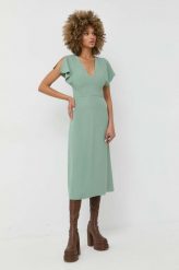 BOSS sukienka kolor zielony midi prosta. Zielone sukienki Boss, na co dzień, bez wzorów, z tkaniny, bez kołnierzyka, bez ramiączek, midi, proste. Za 1,989.90 zł.