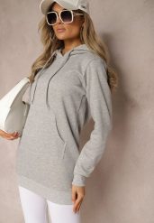 Jasnoszara Bluza z Dodatkiem Bawełny Ozdobiona Sznurkami z Kapturem Mivasia. Szare bluzy Renee, l, bez wzorów, z bawełny, casualowe, bez ramiączek, z kapturem. W wyprzedaży za 47.99 zł.
