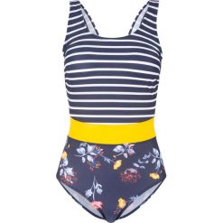 Kostium kąpielowy bonprix niebiesko-żółty. Niebieskie stroje jednoczęściowe bonprix, z aplikacjami. Za 69.99 zł.