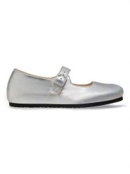 Birkenstock Skórzane baleriny "Santa Clarit" w kolorze srebrnym rozmiar: 37. Szare baleriny Birkenstock, bez wzorów, bez obcasa, bez zapięcia. Za 487.72 zł.