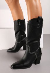 Czarne Kozaki na Obcasie w Stylu Kowbojek Laoretta. Czarne kozaki Born2be, bez wzorów, z jeansu, eleganckie, bez obcasa, na obcasie, bez zapięcia. W wyprzedaży za 186.99 zł.