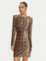 Elisabetta Franchi Sukienka koktajlowa AR-57J-47E2-V900 Złoty Regular Fit. Żółte sukienki Elisabetta Franchi, bez wzorów, z syntetyku, wizytowe, bez kołnierzyka, bez ramiączek. Za 1,849.00 zł.