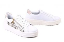 RIEKER REMONTE D1C11-80 white combination, półbuty damskie. Białe półbuty wsuwane Rieker Remonte, bez wzorów, ze skóry, bez obcasa. Za 419.90 zł.