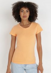 Pomarańczowy T-shirt Coraerena. Brązowe t-shirty Born2be, l, bez wzorów, z bawełny, sportowe, bez kołnierzyka, bez ramiączek. Za 29.99 zł.