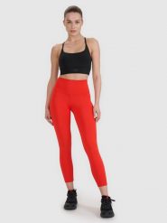 4F Legginsy treningowe 7/8 z wysokim stanem damskie - czerwone L. Czerwone legginsy 4f, bez wzorów, z dzianiny, sportowe. W wyprzedaży za 99.99 zł.