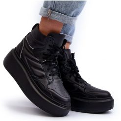 Zazoo 3392/X Damskie Skórzane Buty Sportowe Na Platformie Czarne. Czarne buty treningowe na wiosnę, bez wzorów, ze skóry, za kostkę, bez zapięcia. Za 659.61 zł.