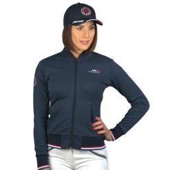 Damska bluza jeździecka zapinana na zamek Flags&Cup France - Limited Edition. Niebieskie bluzy bez kaptura FLAGS&CUP, xs, z aplikacjami, z bawełny, bez kaptura, do jazdy konnej. Za 342.00 zł.
