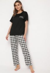 Czarny Komplet Piżamowy Prosty T-shirt i Spodnie z Gumką w Pasie Vespella. Czarne piżamy Born2be, l, bez wzorów, bez kołnierzyka, bez ramiączek. Za 54.99 zł.