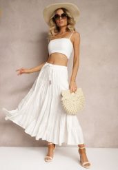 Jasnobeżowa Wiskozowa Spódnica High Waist o Rozkloszowanym Kroju z Wiązaniem i Gumką w Talii Leceviana. Brązowe spódnice Renee, na spacer, l, z aplikacjami, z wiskozy, eleganckie, maxi, dopasowane. W wyprzedaży za 67.99 zł.