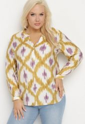 Żółta Koszula z Wiskozą w Geometryczny Wzór z Dekoltem w Serek Evelivia. Żółte koszule Born2be, plus size, bez wzorów, z jeansu, eleganckie, bez kołnierzyka, plus size, bez ramiączek. W wyprzedaży za 63.74 zł.