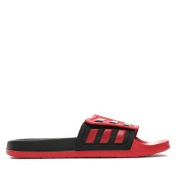 Klapki adidas. Czerwone klapki adidas, bez wzorów, sportowe, bez obcasa, bez zapięcia. Za 149.99 zł.