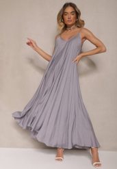 Niebieska Wiskozowa Sukienka o Rozkloszowanym Kroju Ozdobiona Cyrkoniami Tosnaria. Niebieskie sukienki Renee, l, bez wzorów, z wiskozy, eleganckie, bez kołnierzyka, bez ramiączek, maxi, rozkloszowane. W wyprzedaży za 67.99 zł.