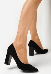 Czarne Czółenka na Wysokim Słupku ze Skórzaną Wkładką Nisho. Czarne czółenka Born2be, bez wzorów, eleganckie, ze szpiczastym noskiem, bez obcasa, na słupku, bez zapięcia. Za 99.99 zł.