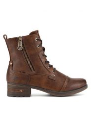 Mustang Trzewiki 1229-513 Brązowy. Brązowe botki Mustang, bez wzorów, z materiału, bez obcasa, na płaskiej podeszwie, bez zapięcia. Za 287.99 zł.