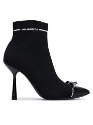 KARL LAGERFELD Botki Pandara KL31341 Czarny. Czarne botki KARL LAGERFELD, bez wzorów, z materiału, bez obcasa, na szpilce, bez zapięcia. Za 834.99 zł.