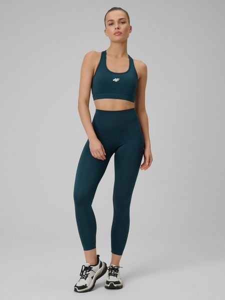 4F Legginsy treningowe szybkoschnące damskie - turkusowe L. Niebieskie legginsy 4f, bez wzorów, długie. Za 119.99 zł.